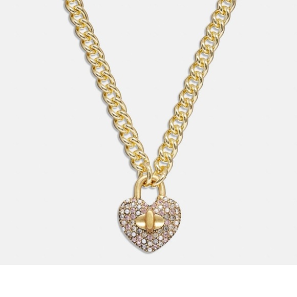 Coach Heart Pink Multi Turnlock Pavé Chain Link Necklace - Picture 15 of 16
